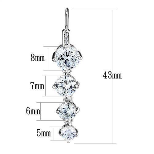 3W1287 - Rhodium Brass Earrings with AAA Grade CZ  in Clear