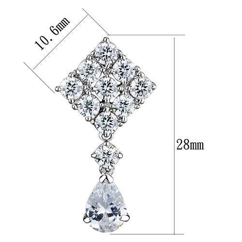 3W1288 - Rhodium Brass Earrings with AAA Grade CZ  in Clear