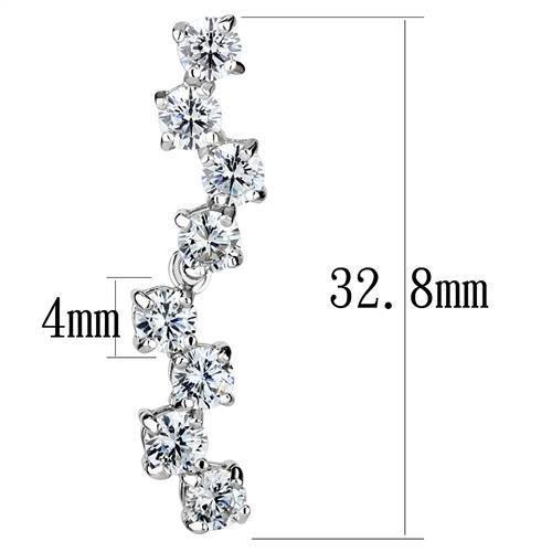 3W1289 - Rhodium Brass Earrings with AAA Grade CZ  in Clear