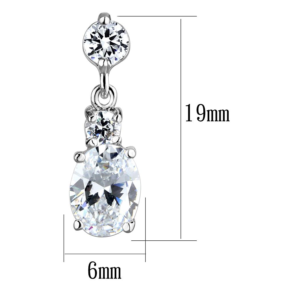 3W1290 - Rhodium Brass Earrings with AAA Grade CZ  in Clear