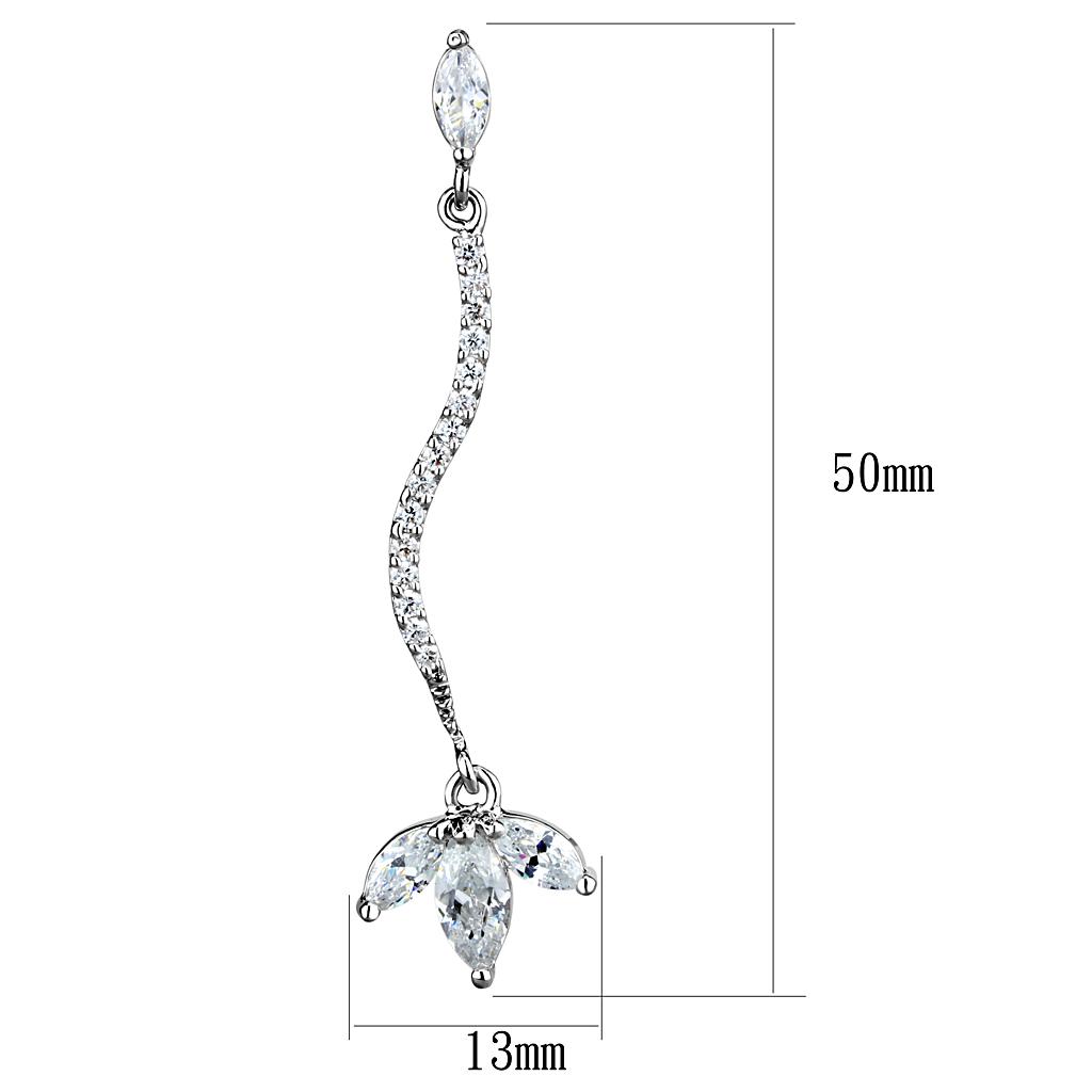 3W1291 - Rhodium Brass Earrings with AAA Grade CZ  in Clear