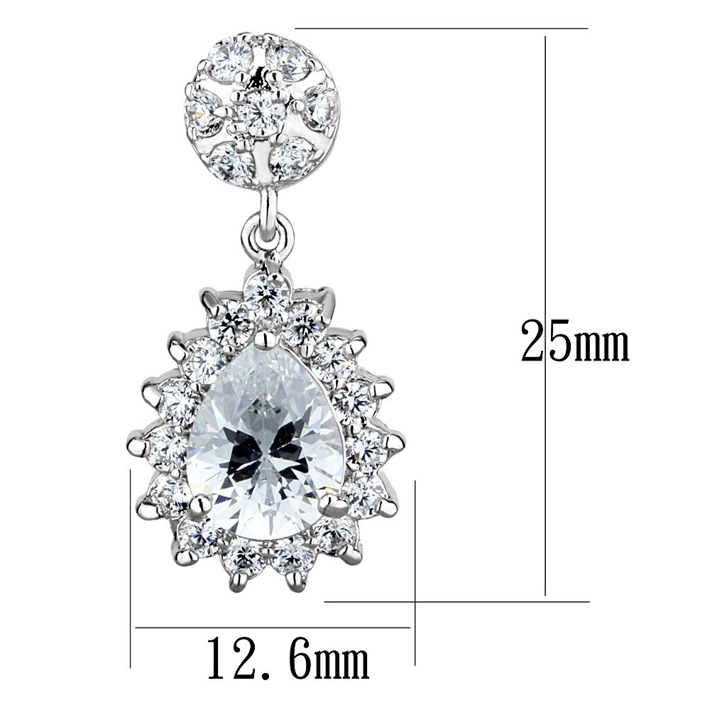 3W1292 - Rhodium Brass Earrings with AAA Grade CZ  in Clear