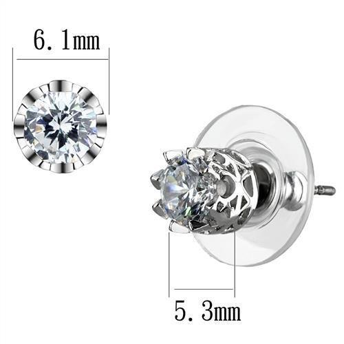 3W1304 - Rhodium Brass Earrings with AAA Grade CZ  in Clear