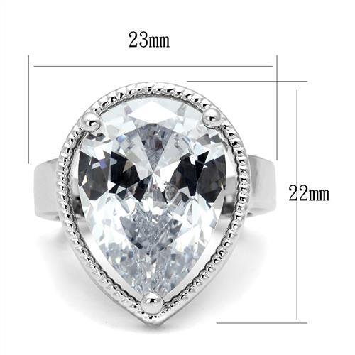 3W1305 - Rhodium Brass Ring with AAA Grade CZ  in Clear