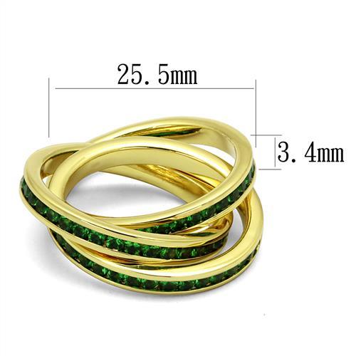 3W1327 - Gold Brass Ring with Synthetic Synthetic Glass in Emerald