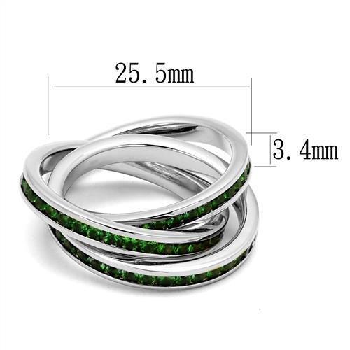 3W1332 - Rhodium Brass Ring with Synthetic Synthetic Glass in Emerald