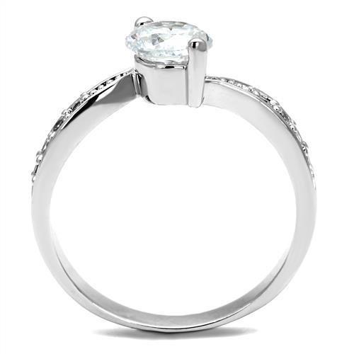 3W1337 - Rhodium Brass Ring with AAA Grade CZ  in Clear