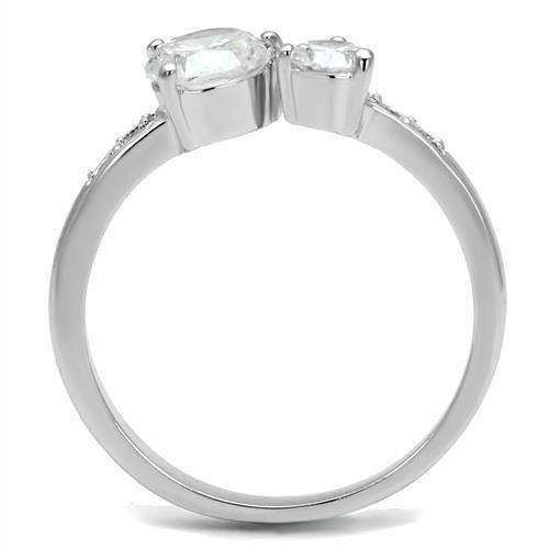 3W1338 - Rhodium Brass Ring with AAA Grade CZ  in Clear