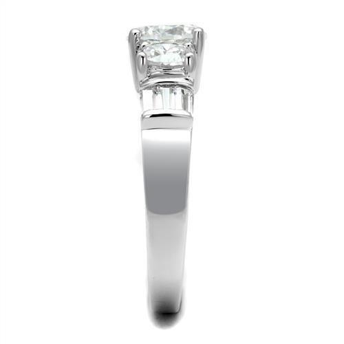 3W1343 - Rhodium Brass Ring with AAA Grade CZ  in Clear