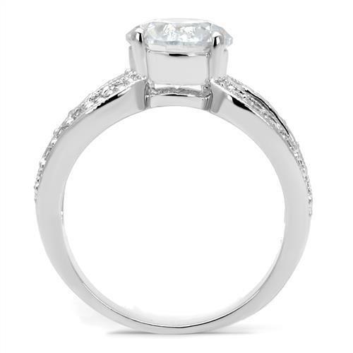 3W1348 - Rhodium Brass Ring with AAA Grade CZ  in Clear