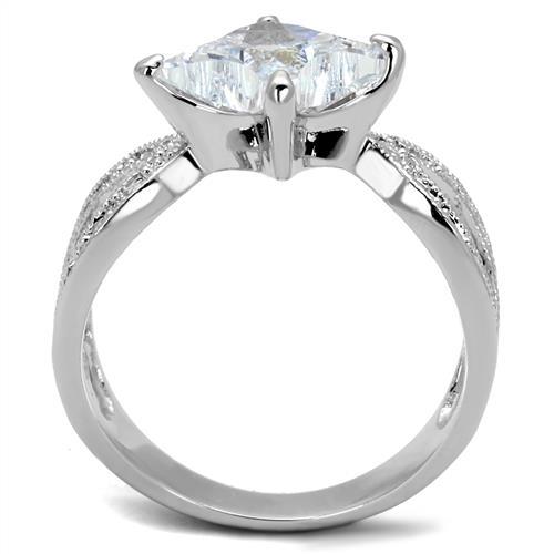 3W1350 - Rhodium Brass Ring with AAA Grade CZ  in Clear