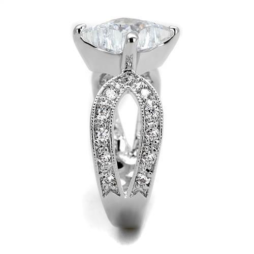 3W1350 - Rhodium Brass Ring with AAA Grade CZ  in Clear