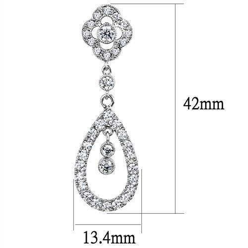 3W1351 - Rhodium Brass Earrings with AAA Grade CZ  in Clear