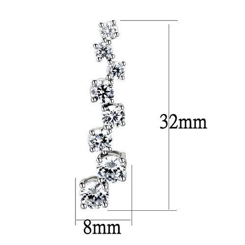 3W1352 - Rhodium Brass Earrings with AAA Grade CZ  in Clear