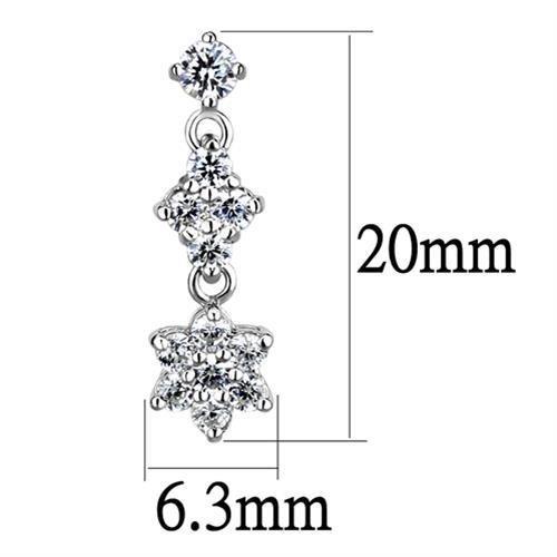 3W1357 - Rhodium Brass Earrings with AAA Grade CZ  in Clear