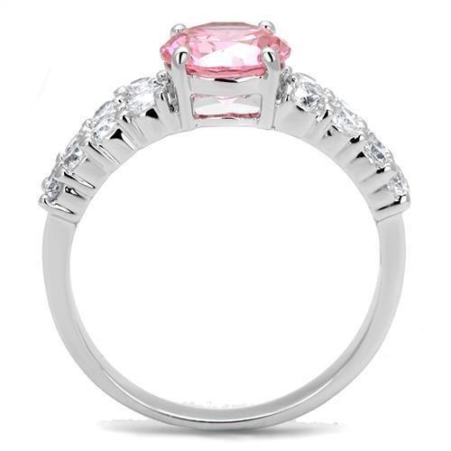 3W1361 - Rhodium Brass Ring with AAA Grade CZ  in Rose