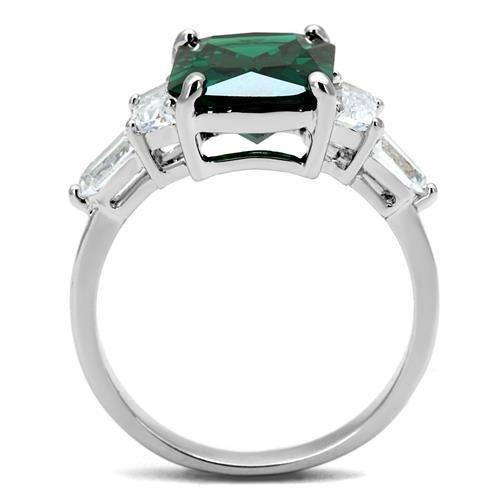 3W1363 - Rhodium Brass Ring with Synthetic Spinel in Emerald