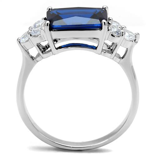 3W1367 - Rhodium Brass Ring with Synthetic Spinel in London Blue