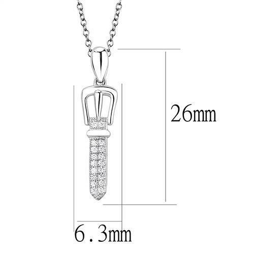 3W1381 - Rhodium 925 Sterling Silver Chain Pendant with AAA Grade CZ  in Clear