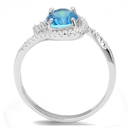 3W1393 - Rhodium 925 Sterling Silver Ring with Synthetic Spinel in London Blue