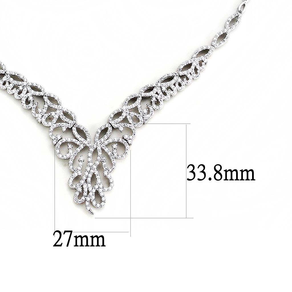 3W1414 - Rhodium Brass Jewelry Sets with AAA Grade CZ  in Clear