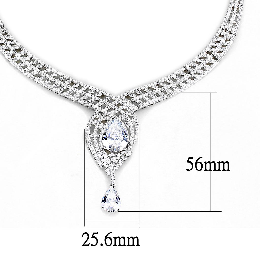 3W1415 - Rhodium Brass Jewelry Sets with AAA Grade CZ  in Clear