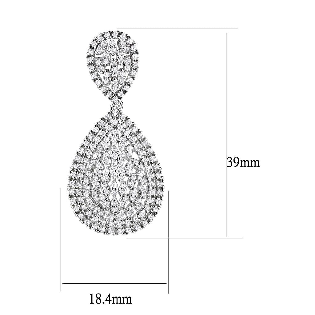 3W1417 - Rhodium Brass Jewelry Sets with AAA Grade CZ  in Clear