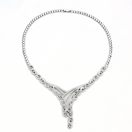 3W1419 - Rhodium Brass Jewelry Sets with AAA Grade CZ  in Clear