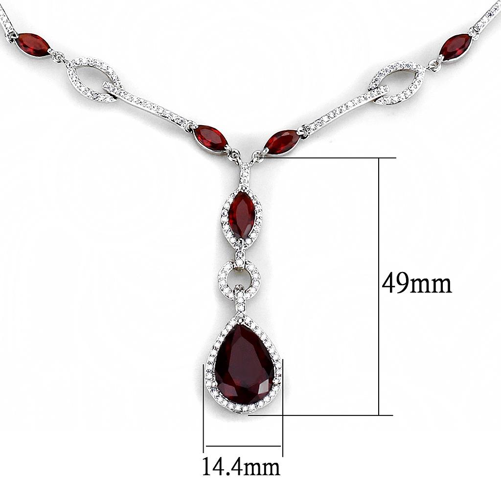 3W1423 - Rhodium Brass Jewelry Sets with Synthetic Synthetic Glass in Garnet