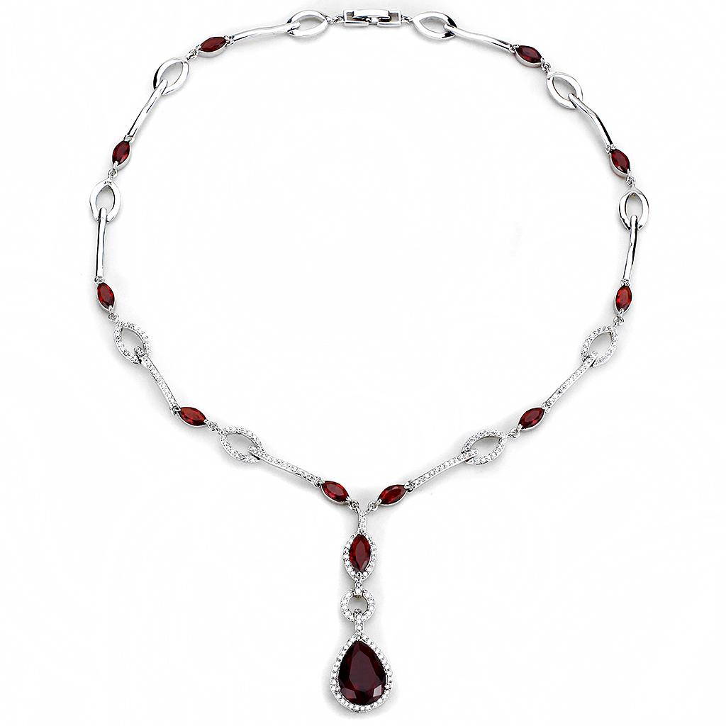 3W1423 - Rhodium Brass Jewelry Sets with Synthetic Synthetic Glass in Garnet