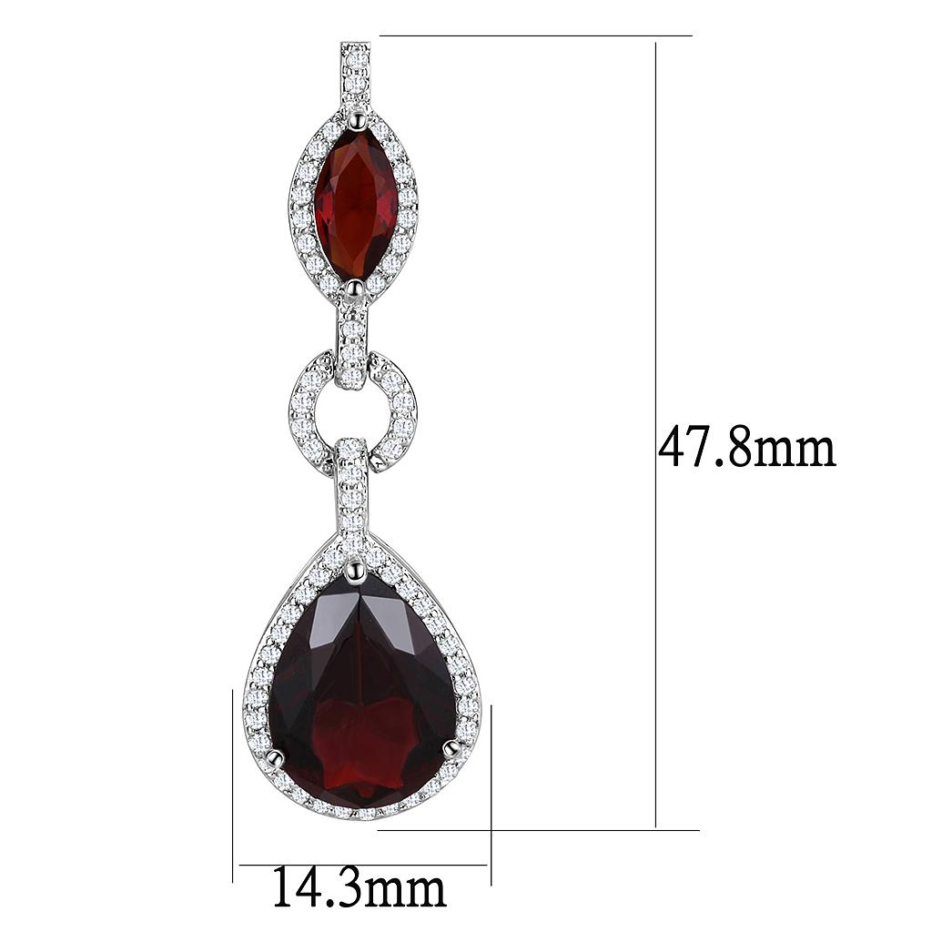 3W1423 - Rhodium Brass Jewelry Sets with Synthetic Synthetic Glass in Garnet