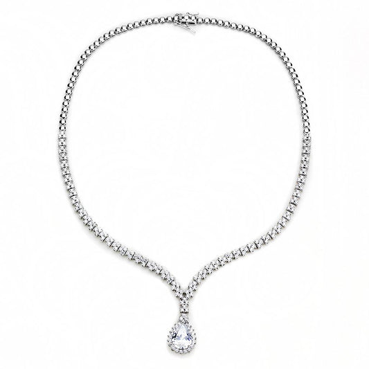 3W1430 - Rhodium Brass Jewelry Sets with AAA Grade CZ  in Clear