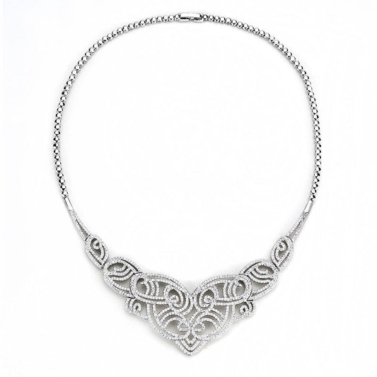 3W1433 - Rhodium Brass Jewelry Sets with AAA Grade CZ  in Clear