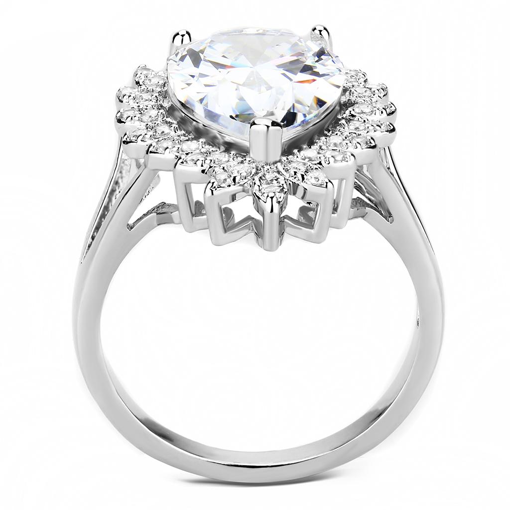 3W1435 - Rhodium Brass Ring with AAA Grade CZ  in Clear