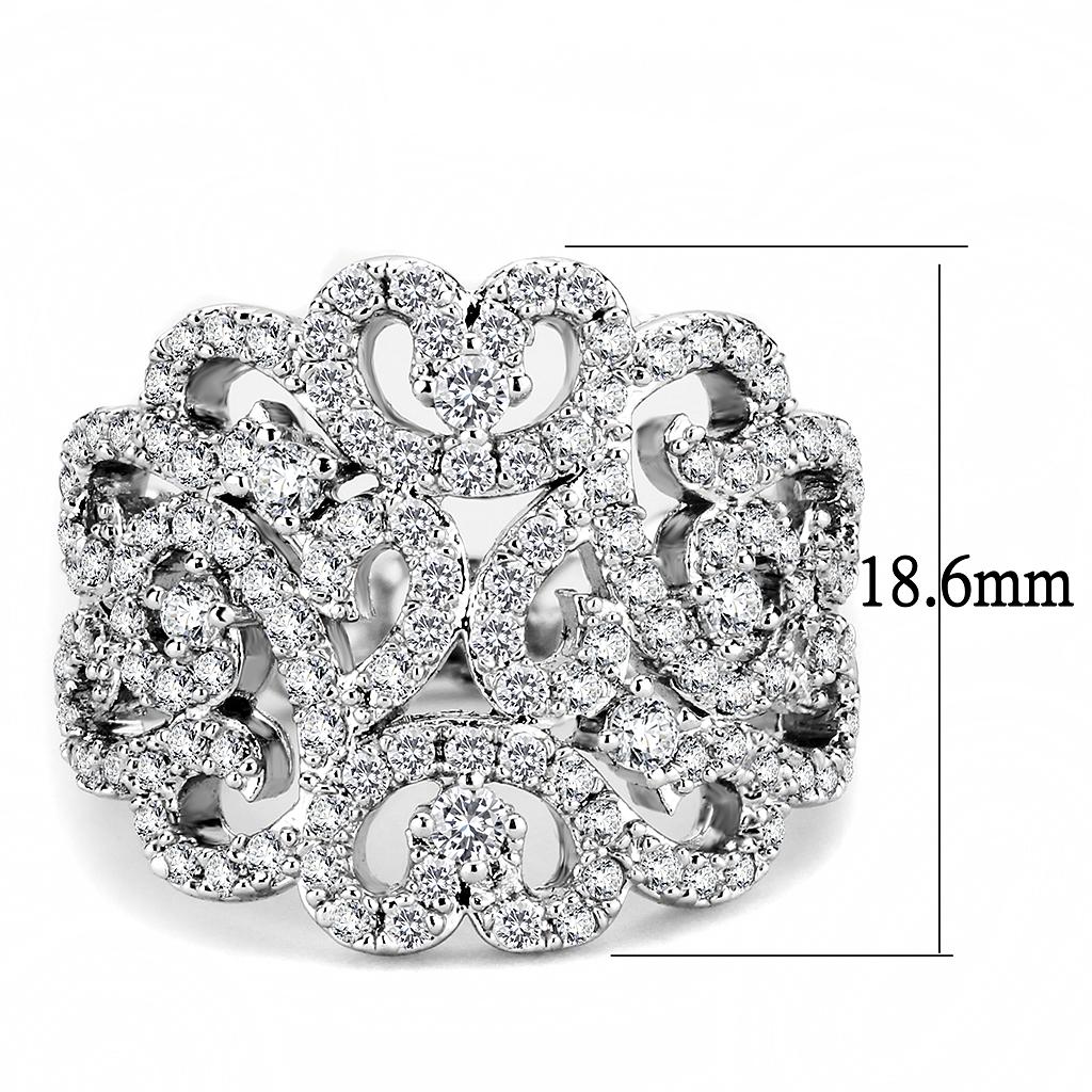 3W1439 - Rhodium Brass Ring with AAA Grade CZ  in Clear