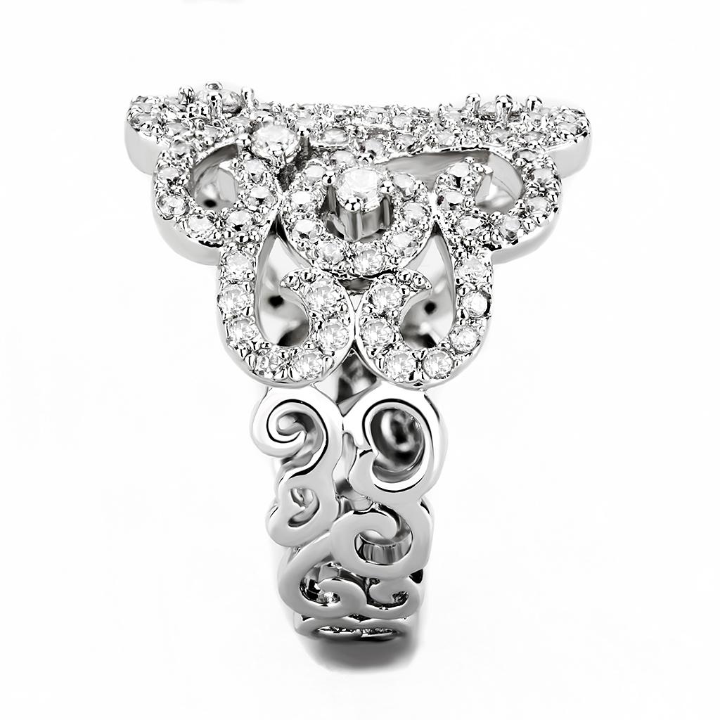 3W1439 - Rhodium Brass Ring with AAA Grade CZ  in Clear