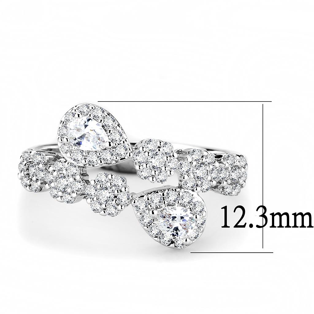 3W1441 - Rhodium Brass Ring with AAA Grade CZ  in Clear