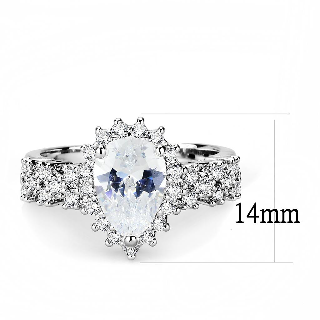 3W1442 - Rhodium Brass Ring with AAA Grade CZ  in Clear