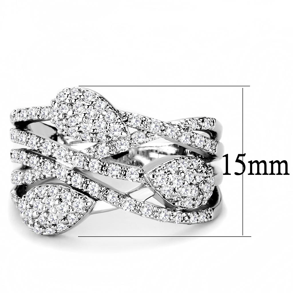 3W1446 - Rhodium Brass Ring with AAA Grade CZ  in Clear