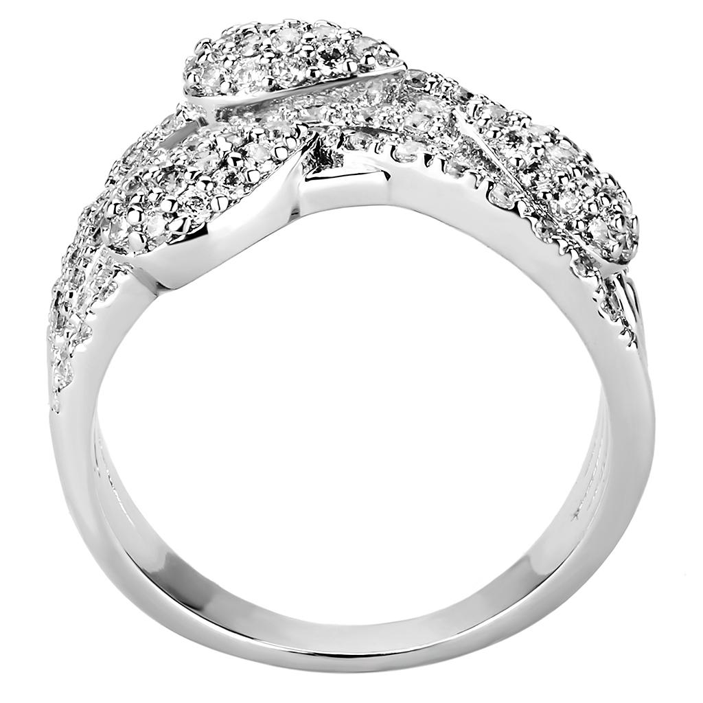 3W1446 - Rhodium Brass Ring with AAA Grade CZ  in Clear