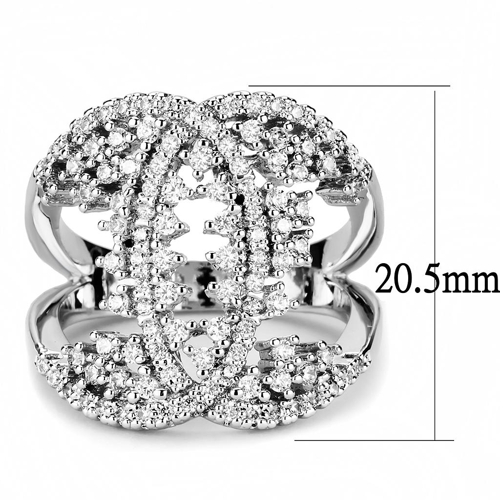 3W1448 - Rhodium Brass Ring with AAA Grade CZ  in Clear