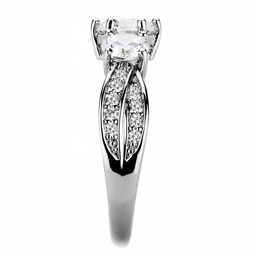 3W1456 - Rhodium Brass Ring with AAA Grade CZ  in Clear