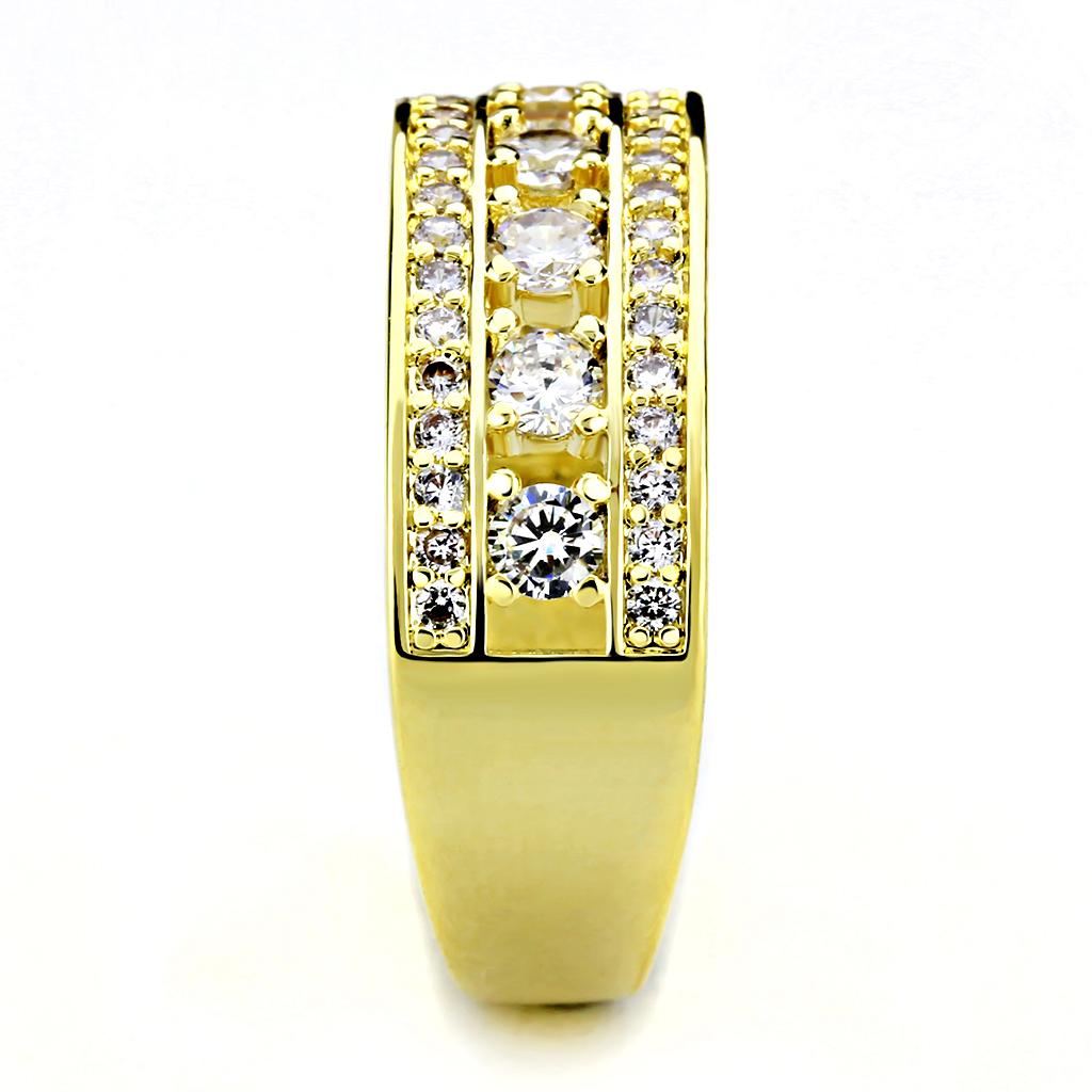 3W1459 - Gold Brass Ring with AAA Grade CZ  in Clear