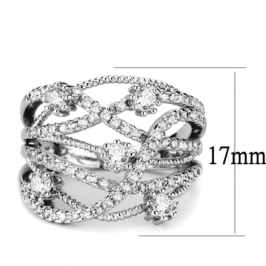 3W1463 - Rhodium Brass Ring with AAA Grade CZ  in Clear