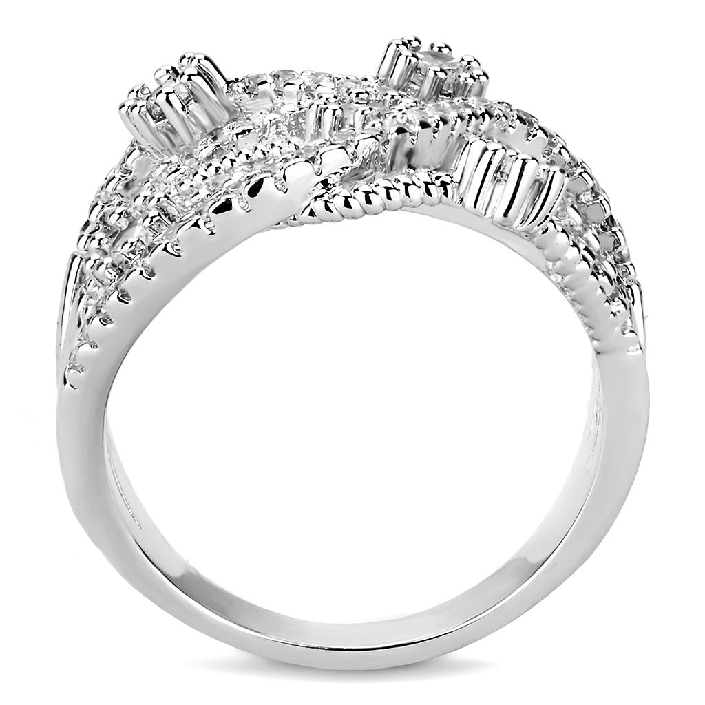 3W1463 - Rhodium Brass Ring with AAA Grade CZ  in Clear