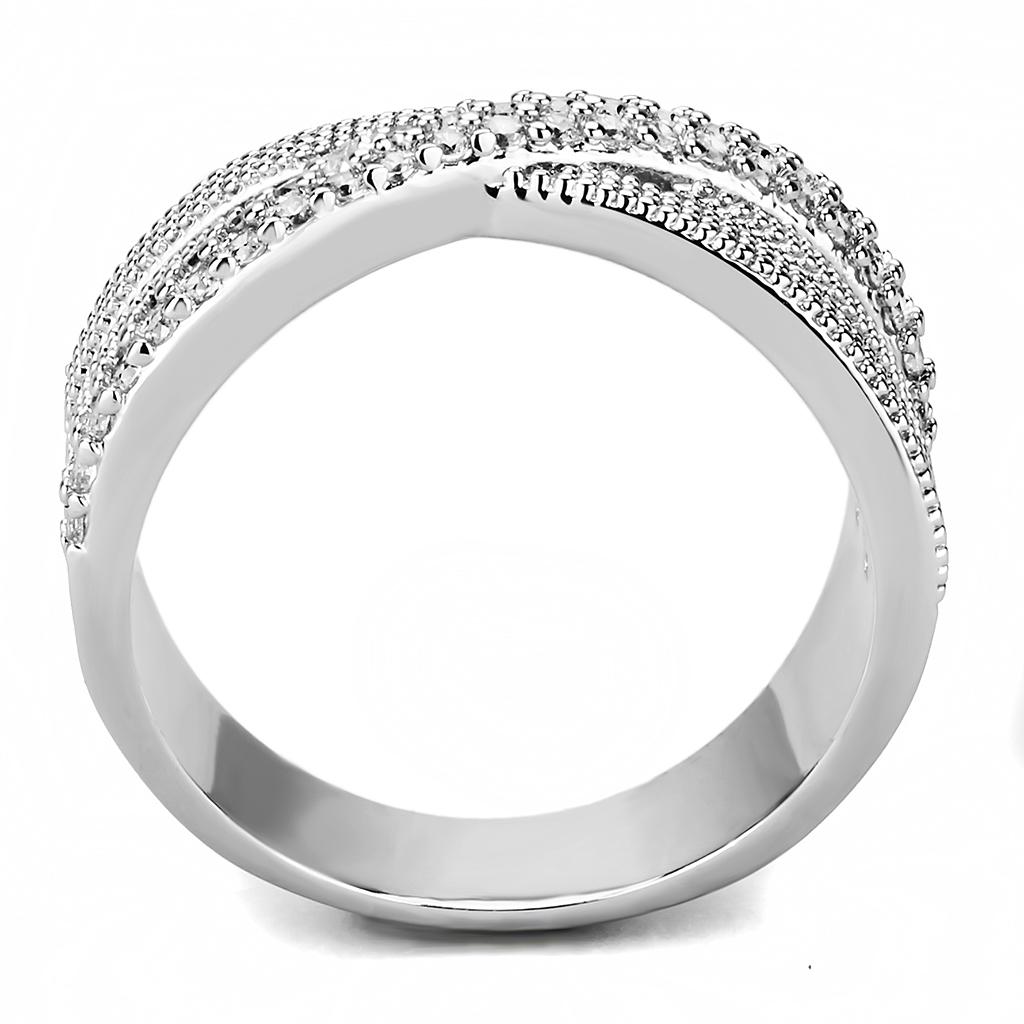 3W1464 - Rhodium Brass Ring with AAA Grade CZ  in Clear