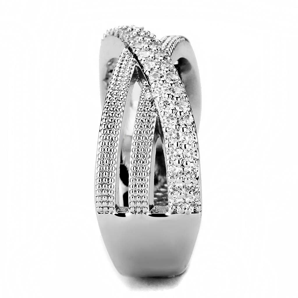 3W1464 - Rhodium Brass Ring with AAA Grade CZ  in Clear