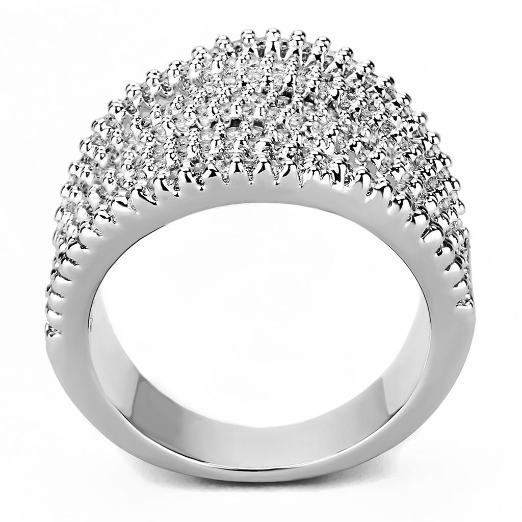 3W1465 - Rhodium Brass Ring with AAA Grade CZ  in Clear