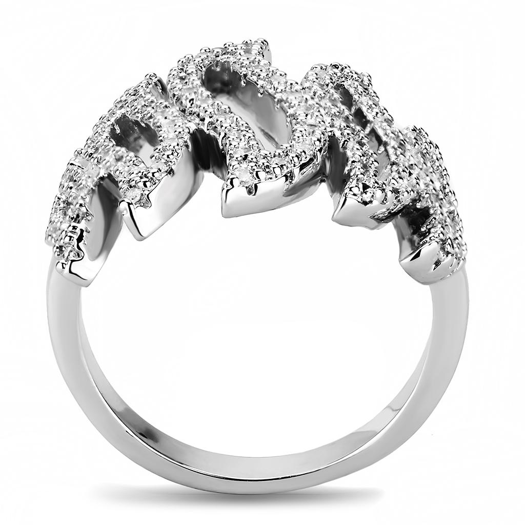 3W1467 - Rhodium Brass Ring with AAA Grade CZ  in Clear