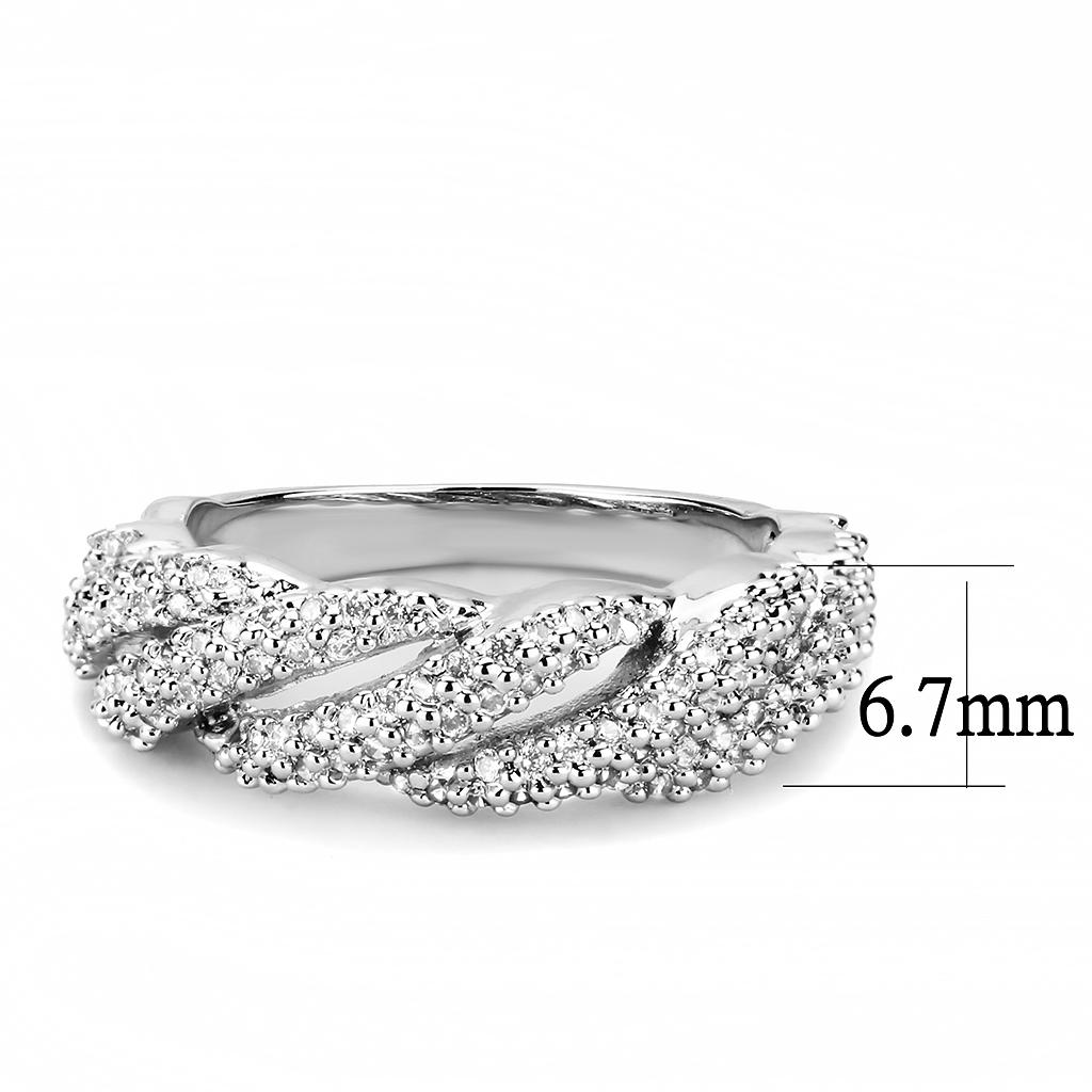 3W1468 - Rhodium Brass Ring with AAA Grade CZ  in Clear